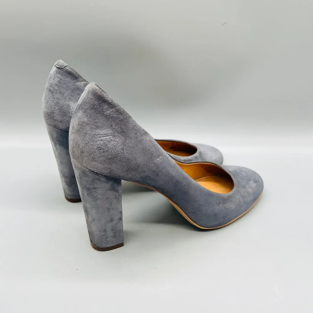J Crew Shoes Women 9 Gray Suede Block Heel Round Toe Classic Dress Pumps Slip On